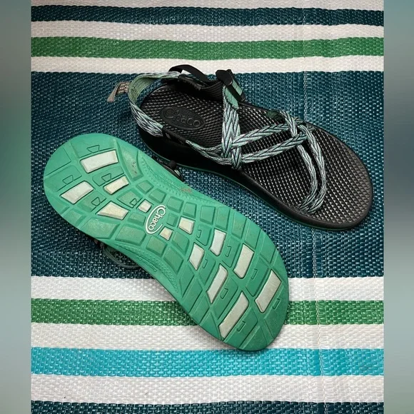 ✨🎉 Chaco ZX2 Strappy Blue Green Diamond Zigzag Pattern Outdoor Sandals Size 6 - Picture 8 of 12